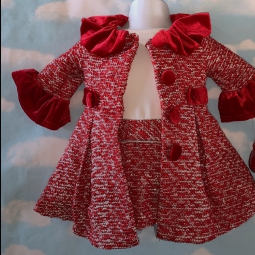 2pc Blueberi Boulevard Jacket & Dress matching Set 12M red/white